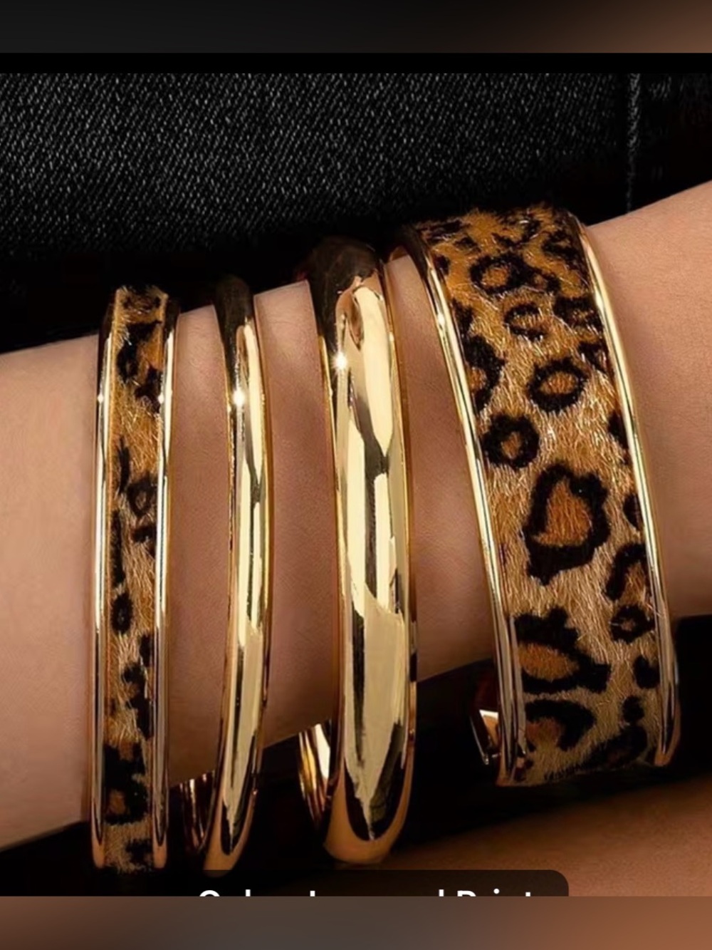 Gold and Leopard Print Bangle Bracelet Set - Women Jewelry
